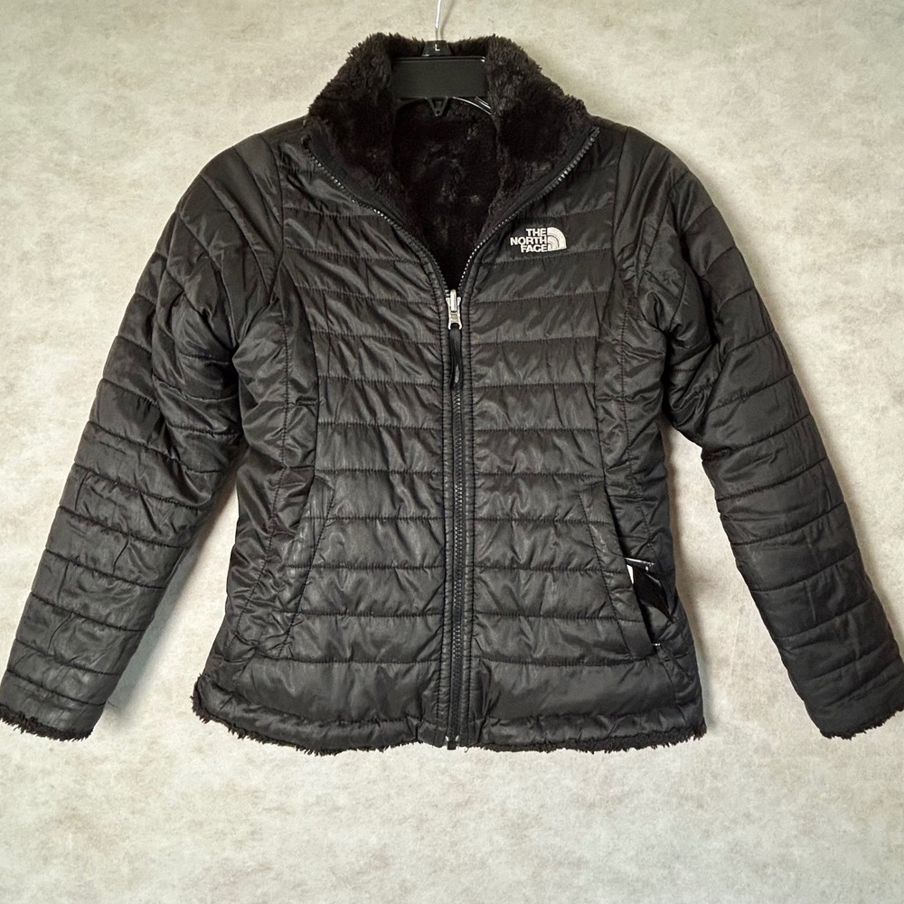 The North Face Girls Black‎ Mossbud Swirl Reversible Jacket Size M 10/12 Fleece
